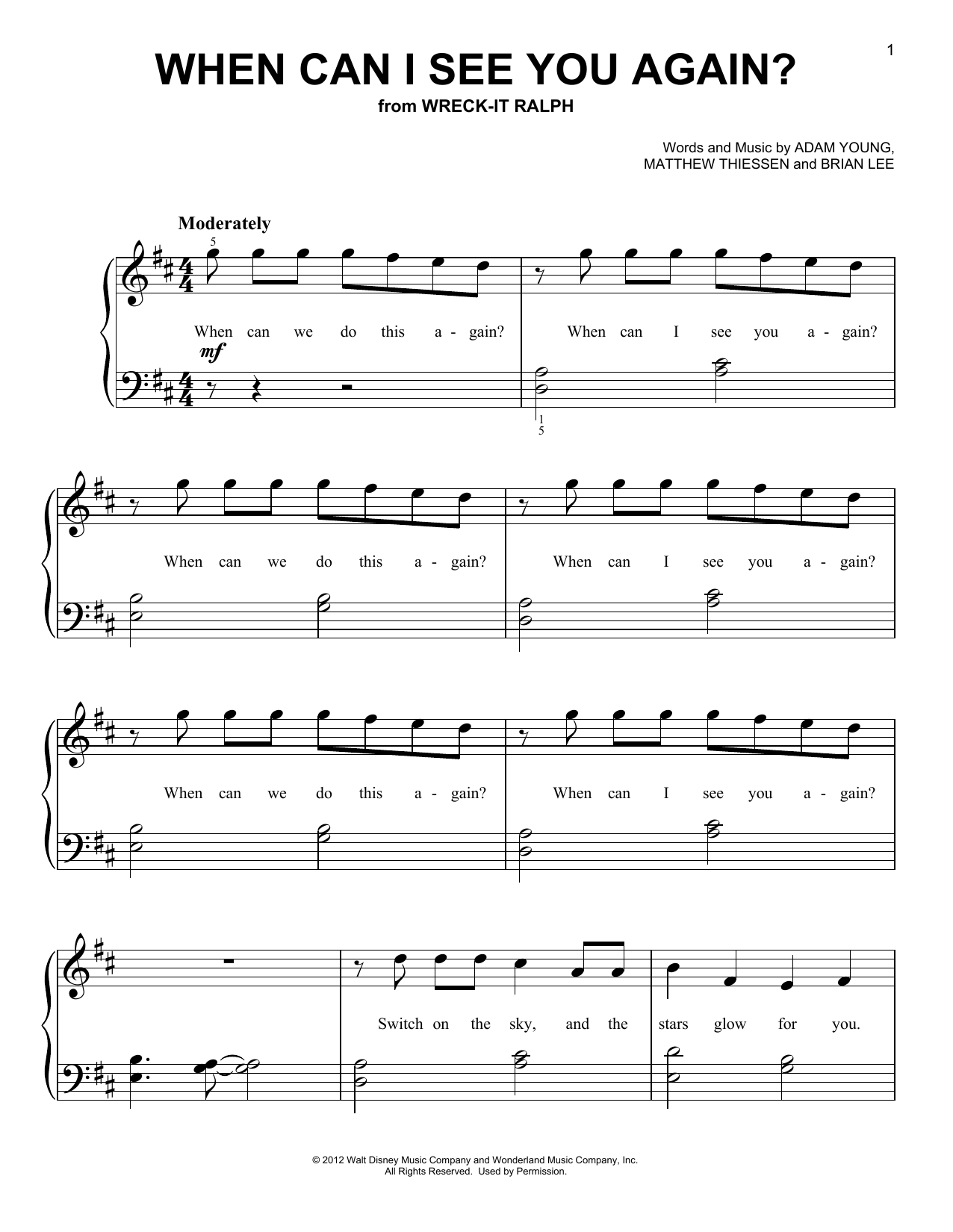 Owl City When Can I See You Again? (from Wreck-It Ralph) sheet music notes and chords. Download Printable PDF.