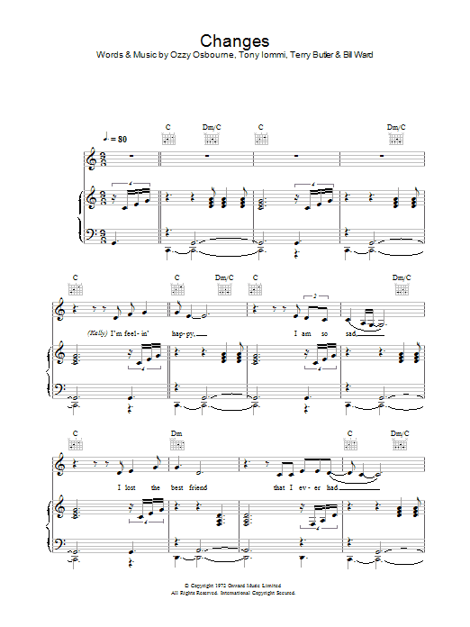 Ozzy Osbourne and Kelly Osbourne Changes sheet music notes and chords. Download Printable PDF.