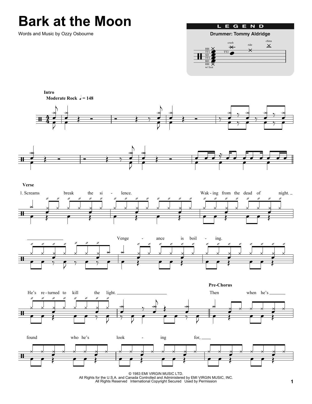 Ozzy Osbourne Bark At The Moon sheet music notes and chords. Download Printable PDF.