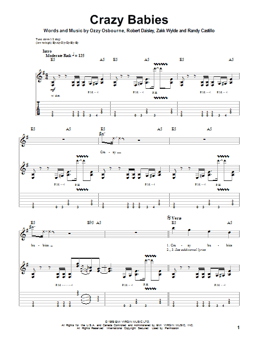 Ozzy Osbourne Crazy Babies sheet music notes and chords. Download Printable PDF.