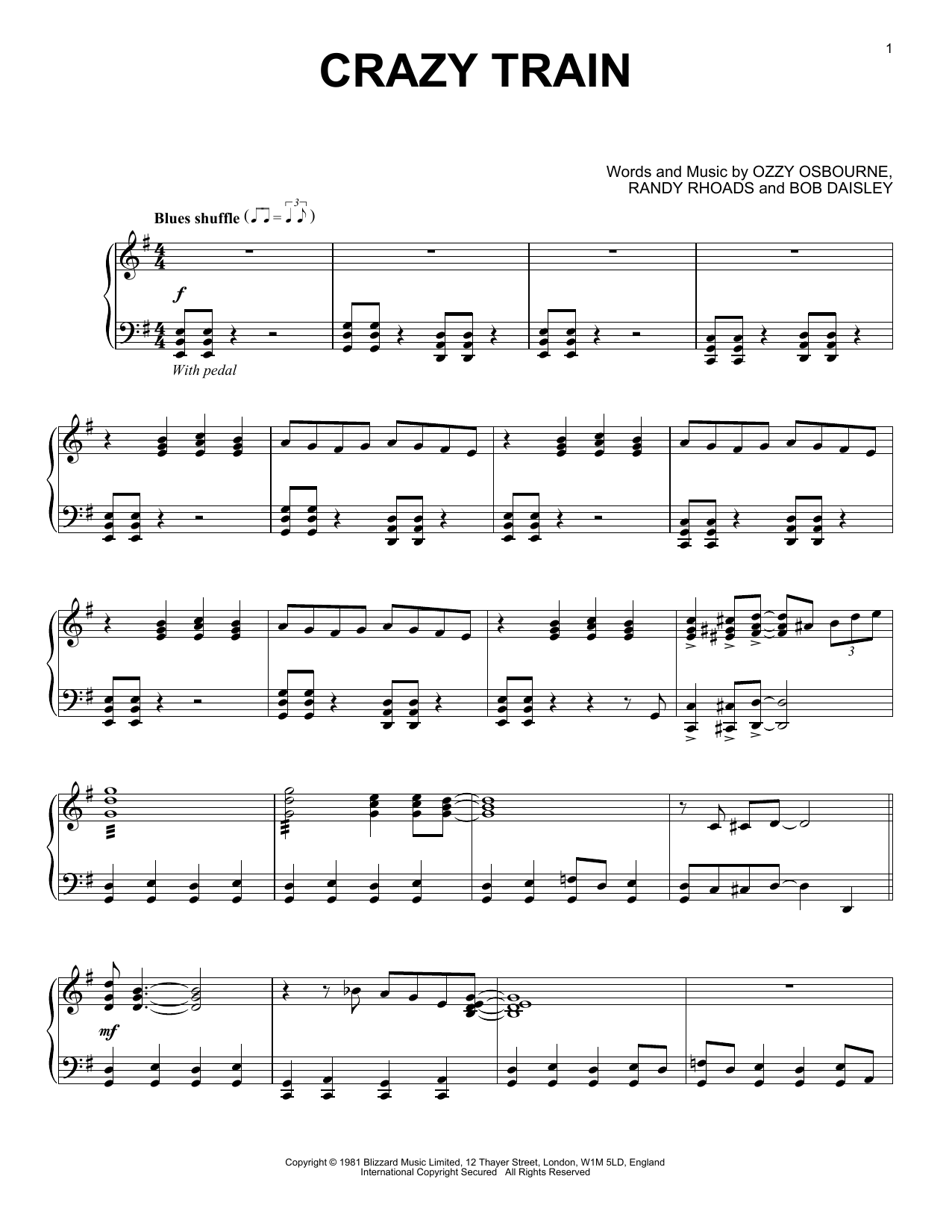 Ozzy Osbourne Crazy Train [Jazz version] sheet music notes and chords. Download Printable PDF.