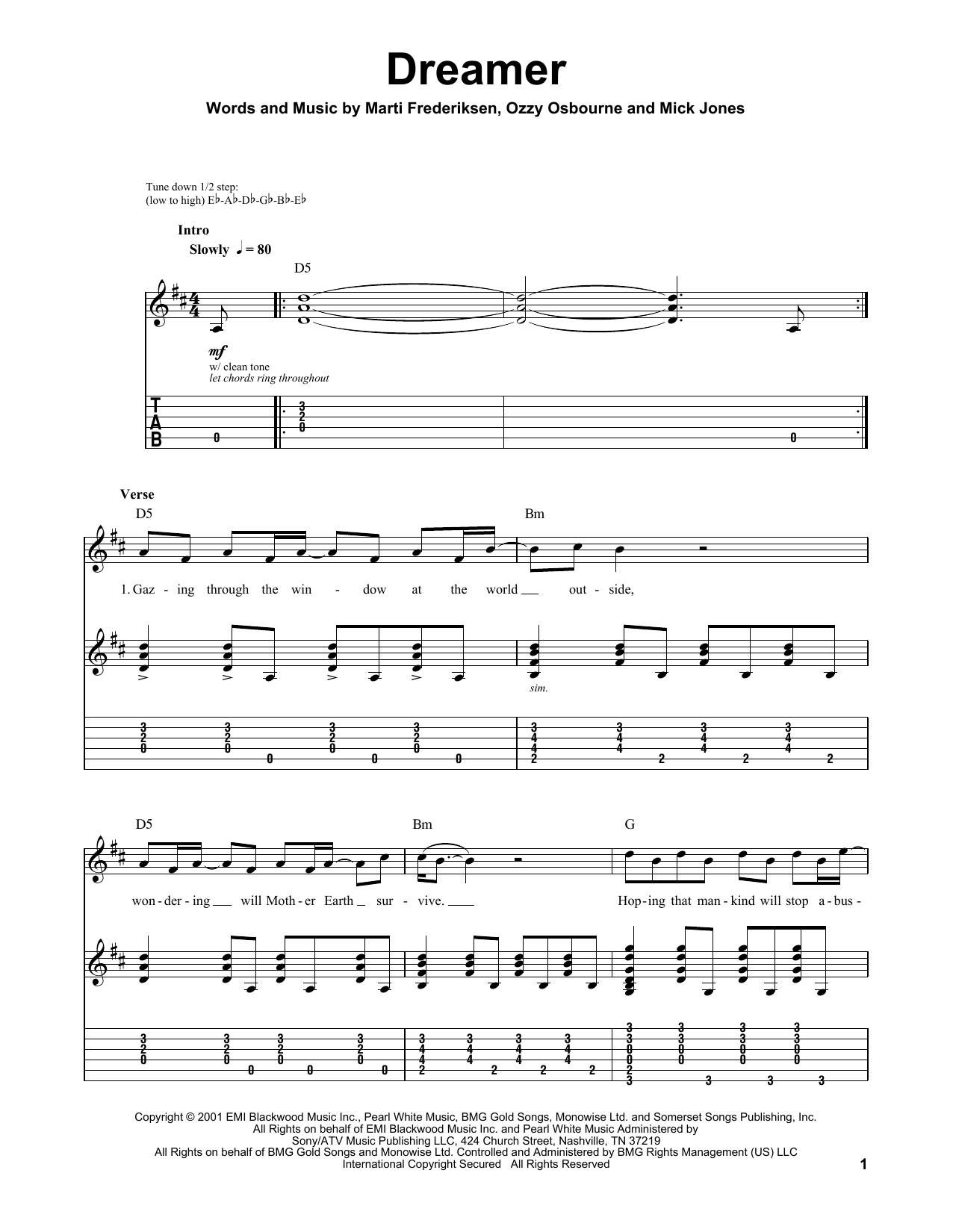 Ozzy Osbourne Dreamer sheet music notes and chords. Download Printable PDF.