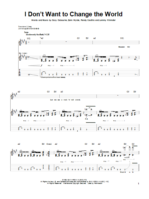 Ozzy Osbourne I Don't Want To Change The World sheet music notes and chords. Download Printable PDF.