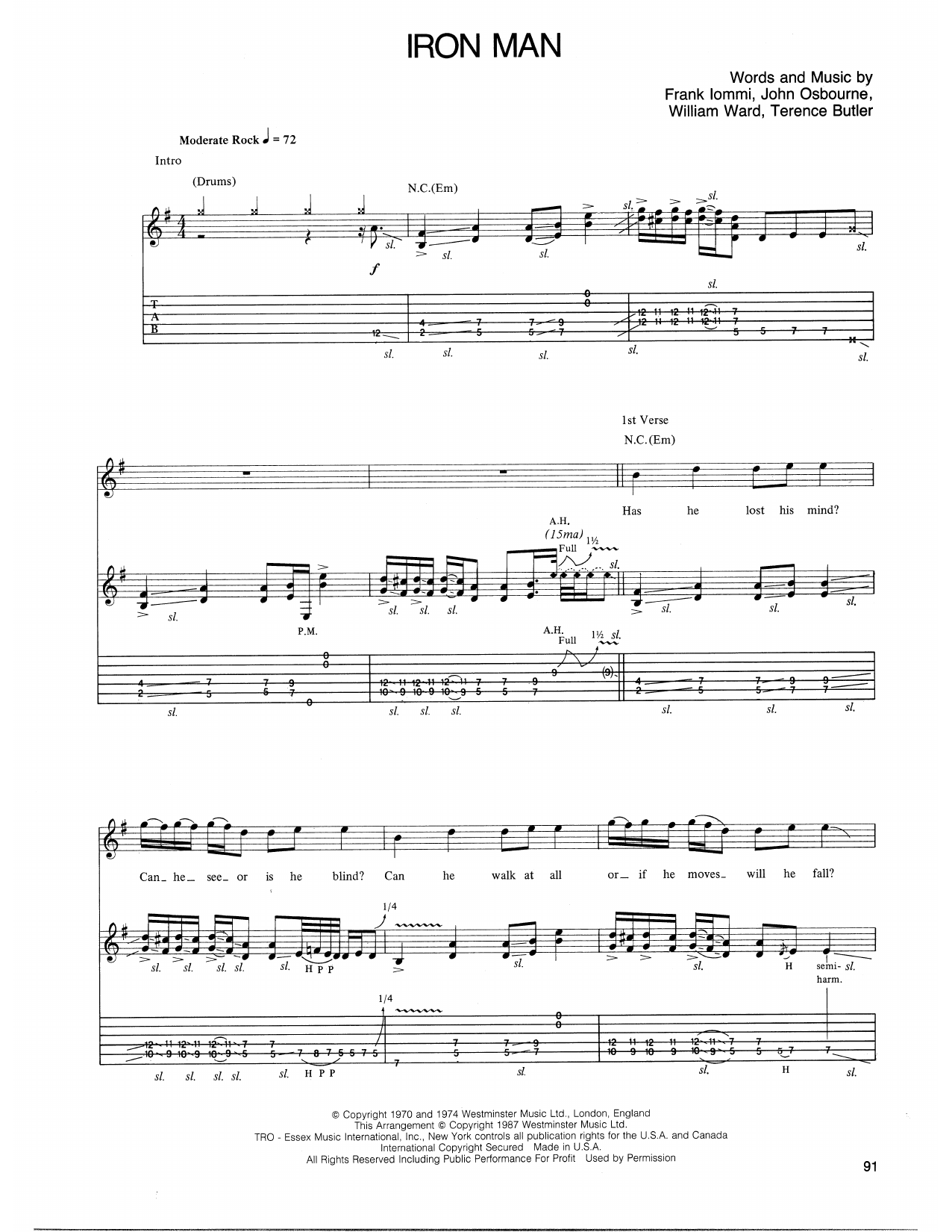 Learn to play Ozzy Osbourne Iron Man sheet music for Guitar Tab in minutes. Price: 7.8900$ Ozzy Osbourne Iron Man sheet music notes and chords arranged for Guitar Tab