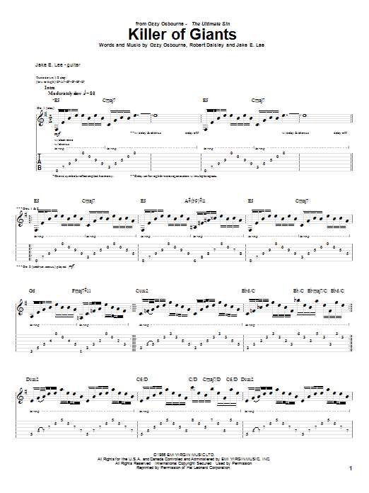 Learn to play Ozzy Osbourne Killer Of Giants sheet music for Guitar Tab in minutes. Price: 7.8900$ Ozzy Osbourne Killer Of Giants sheet music notes and chords arranged for Guitar Tab
