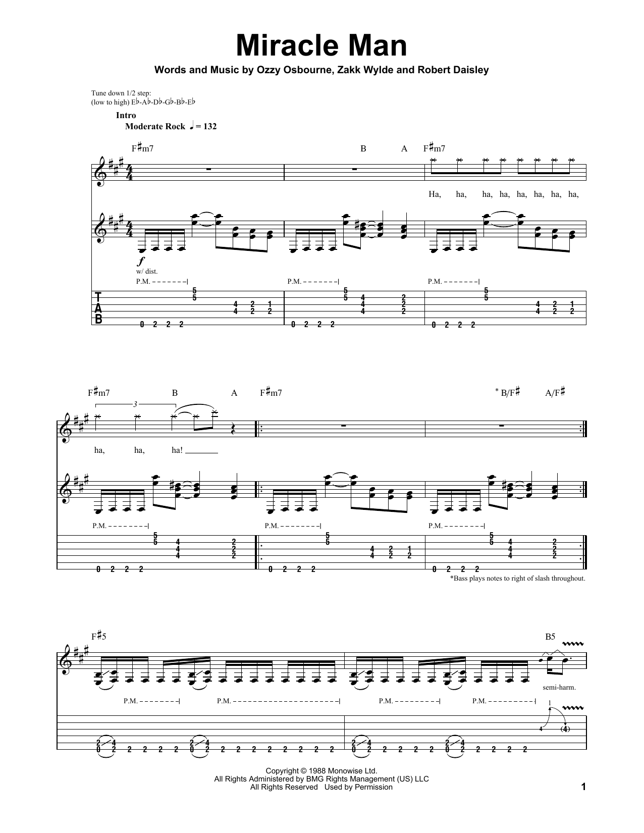 Ozzy Osbourne Miracle Man sheet music notes and chords. Download Printable PDF.