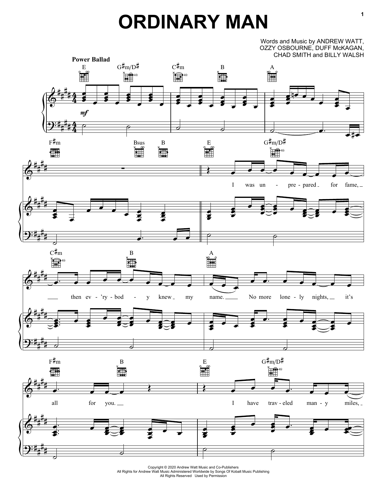 Ozzy Osbourne Ordinary Man (feat. Elton John) sheet music notes and chords. Download Printable PDF.