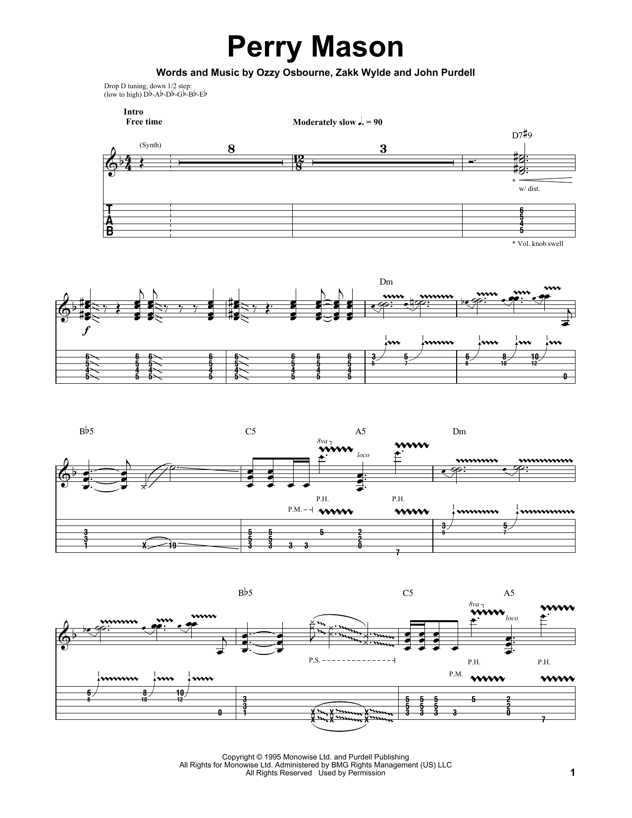 Ozzy Osbourne Perry Mason sheet music notes and chords. Download Printable PDF.