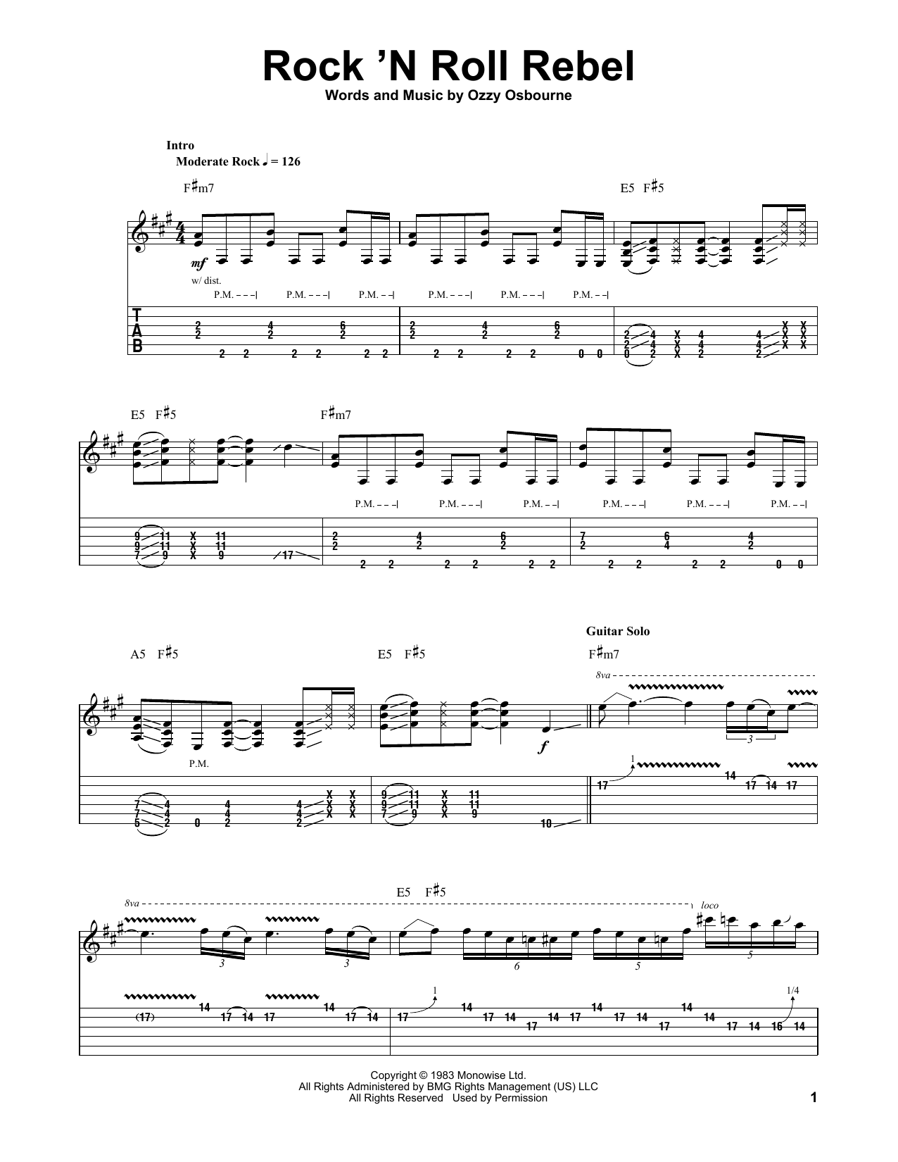 Ozzy Osbourne Rock 'N Roll Rebel sheet music notes and chords. Download Printable PDF.