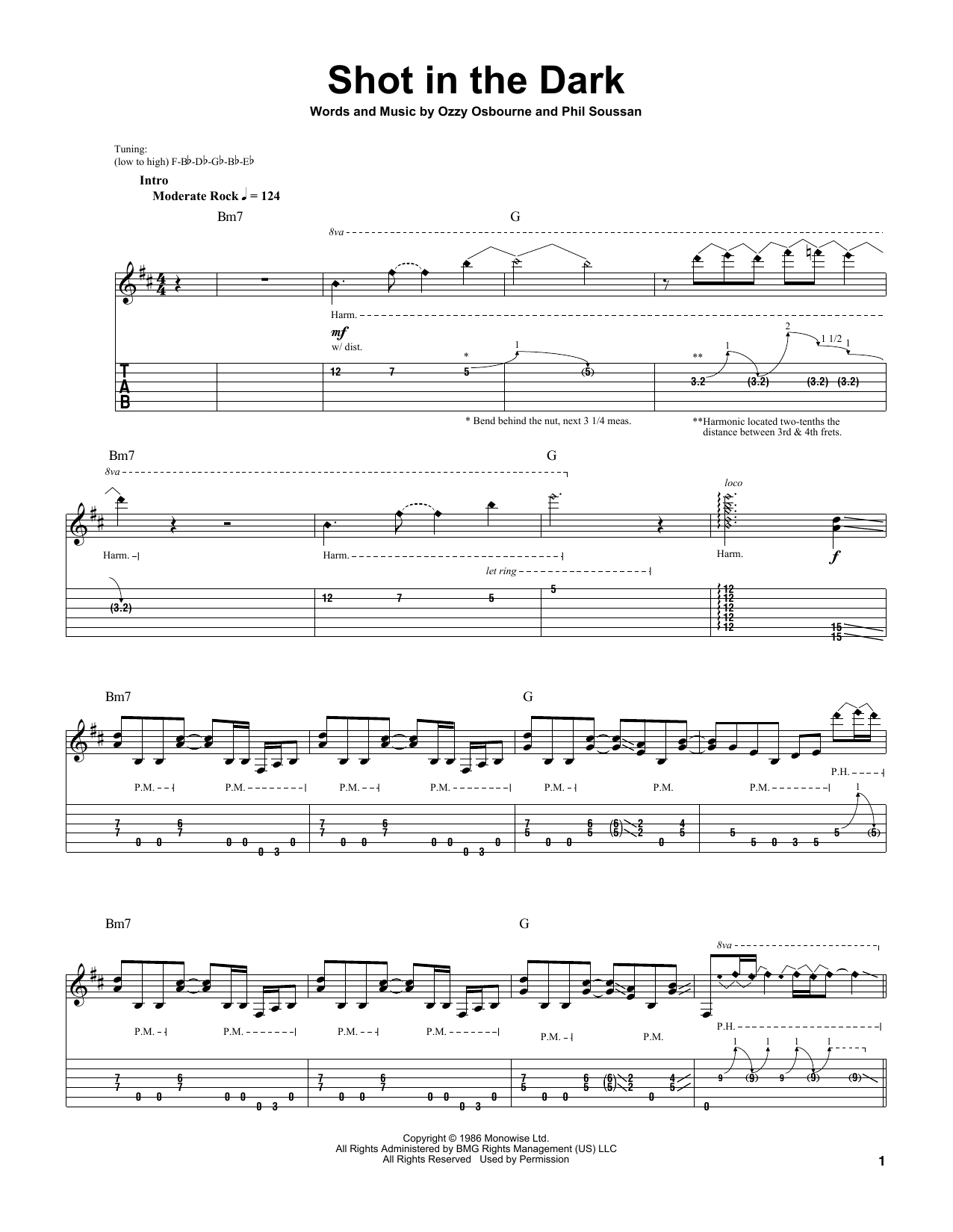 Ozzy Osbourne Shot In The Dark sheet music notes and chords. Download Printable PDF.