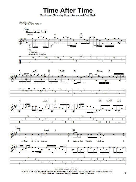 Ozzy Osbourne Time After Time sheet music notes and chords. Download Printable PDF.