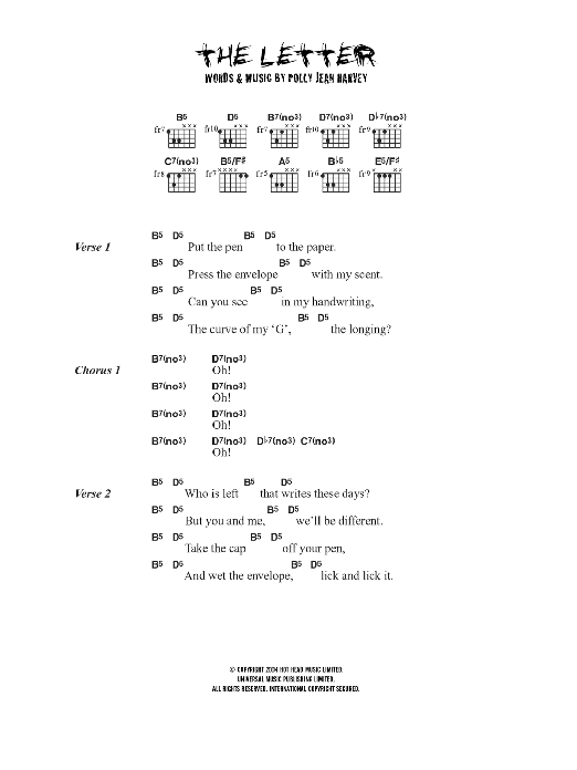 P J Harvey The Letter sheet music notes and chords. Download Printable PDF.