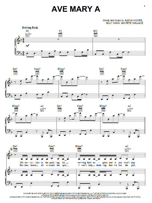 Learn to play Pink Ave Mary A sheet music for Piano, Vocal & Guitar Chords (Right-Hand Melody) in minutes. Price: 7.8900$ Pink Ave Mary A sheet music notes and chords arranged for Piano, Vocal & Guitar Chords (Right-Hand Melody)
