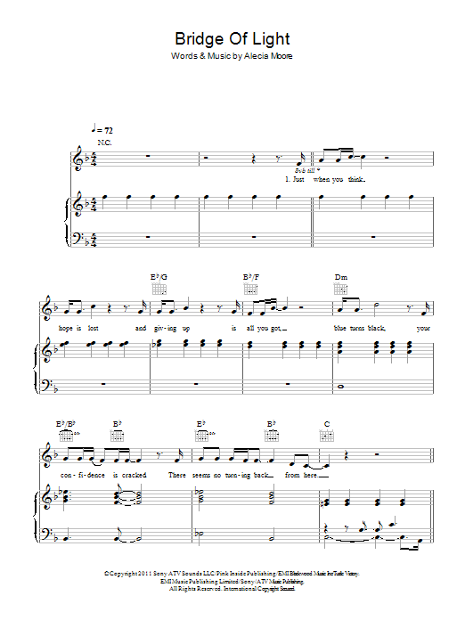 Learn to play Pink Bridge Of Light sheet music for Piano, Vocal & Guitar Chords in minutes. Price: 7.8900$ Pink Bridge Of Light sheet music notes and chords arranged for Piano, Vocal & Guitar Chords