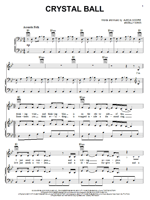 Learn to play Pink Crystal Ball sheet music for Piano, Vocal & Guitar Chords (Right-Hand Melody) in minutes. Price: 7.8900$ Pink Crystal Ball sheet music notes and chords arranged for Piano, Vocal & Guitar Chords (Right-Hand Melody)