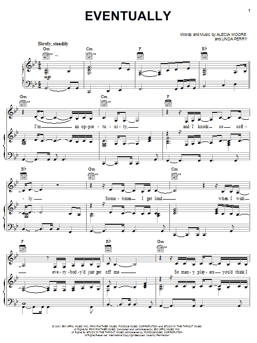 Learn to play Pink Eventually sheet music for Piano, Vocal & Guitar Chords (Right-Hand Melody) in minutes. Price: 7.8900$ Pink Eventually sheet music notes and chords arranged for Piano, Vocal & Guitar Chords (Right-Hand Melody)