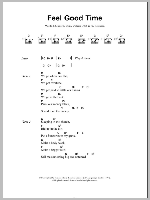 Pink Feel Good Time sheet music notes and chords. Download Printable PDF.