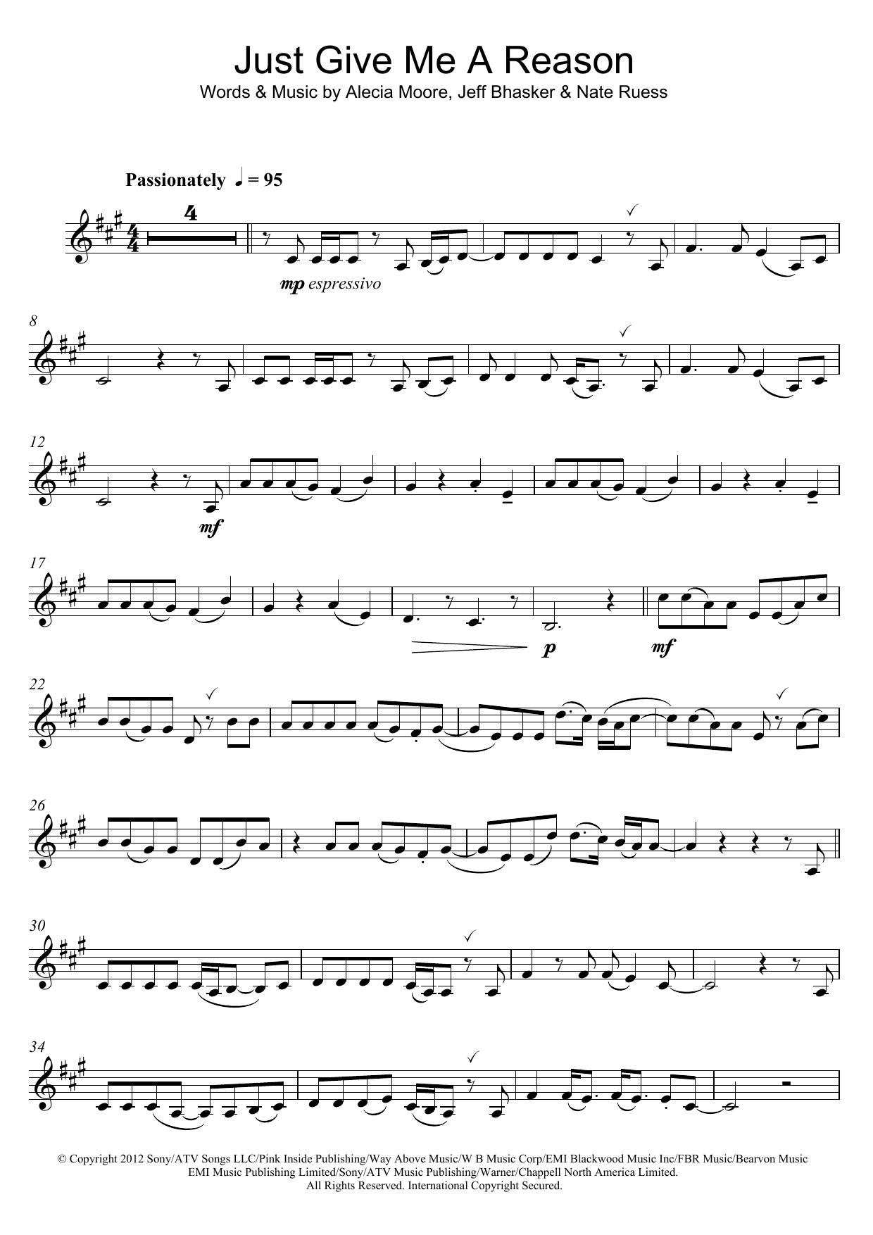 Pink Just Give Me A Reason (feat. Nate Ruess) sheet music notes and chords. Download Printable PDF.