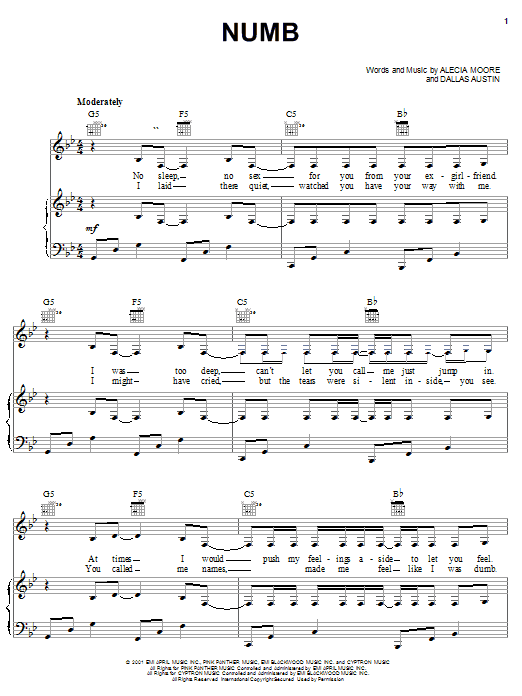 Learn to play Pink Numb sheet music for Piano, Vocal & Guitar Chords (Right-Hand Melody) in minutes. Price: 7.8900$ Pink Numb sheet music notes and chords arranged for Piano, Vocal & Guitar Chords (Right-Hand Melody)