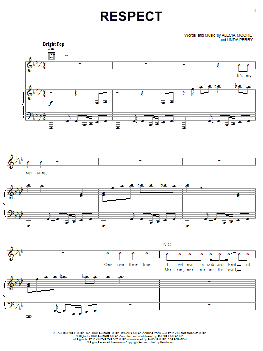 Learn to play Pink Respect sheet music for Piano, Vocal & Guitar Chords (Right-Hand Melody) in minutes. Price: 7.8900$ Pink Respect sheet music notes and chords arranged for Piano, Vocal & Guitar Chords (Right-Hand Melody)