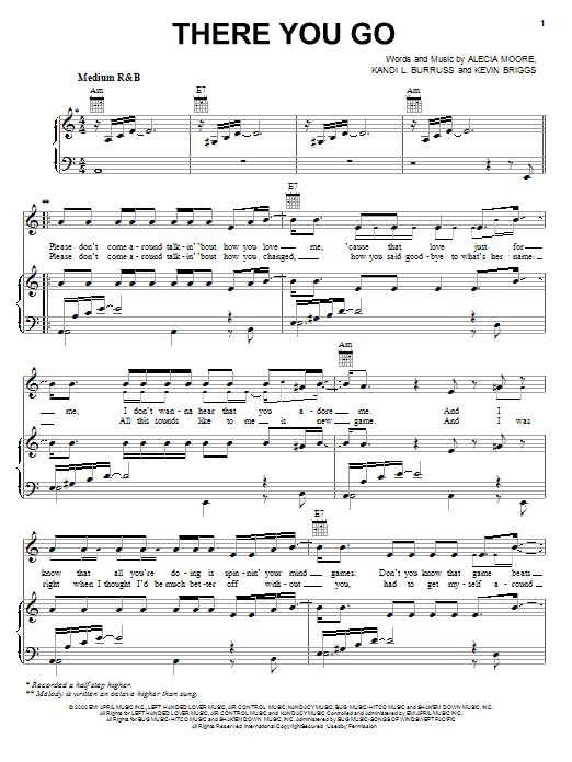 Learn to play Pink There You Go sheet music for Piano, Vocal & Guitar Chords (Right-Hand Melody) in minutes. Price: 7.8900$ Pink There You Go sheet music notes and chords arranged for Piano, Vocal & Guitar Chords (Right-Hand Melody)