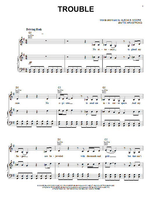 Pink Trouble sheet music notes and chords arranged for Piano, Vocal & Guitar Chords (Right-Hand Melody)