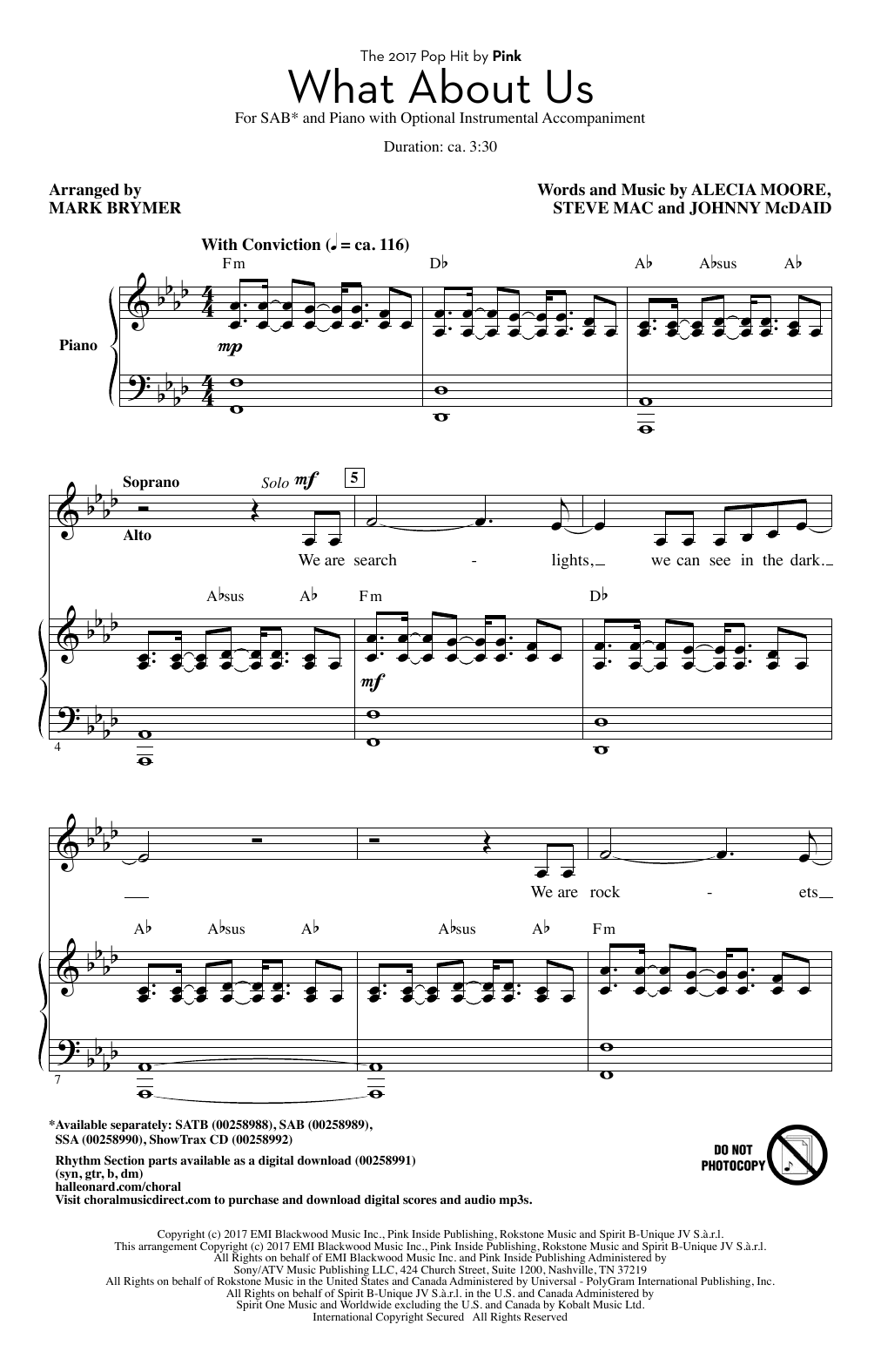 Pink What About Us (arr. Mark Brymer) sheet music notes and chords. Download Printable PDF.