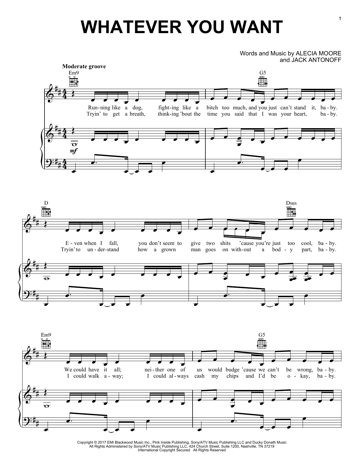 Learn to play Pink Whatever You Want sheet music for Piano, Vocal & Guitar Chords (Right-Hand Melody) in minutes. Price: 7.8900$ Pink Whatever You Want sheet music notes and chords arranged for Piano, Vocal & Guitar Chords (Right-Hand Melody)