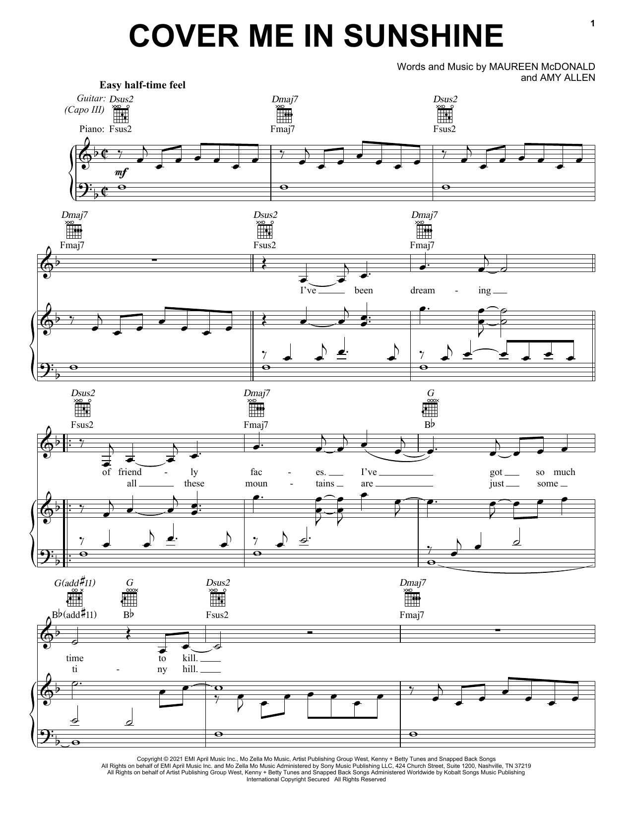 P!nk & Willow Sage Hart Cover Me In Sunshine sheet music notes and chords. Download Printable PDF.