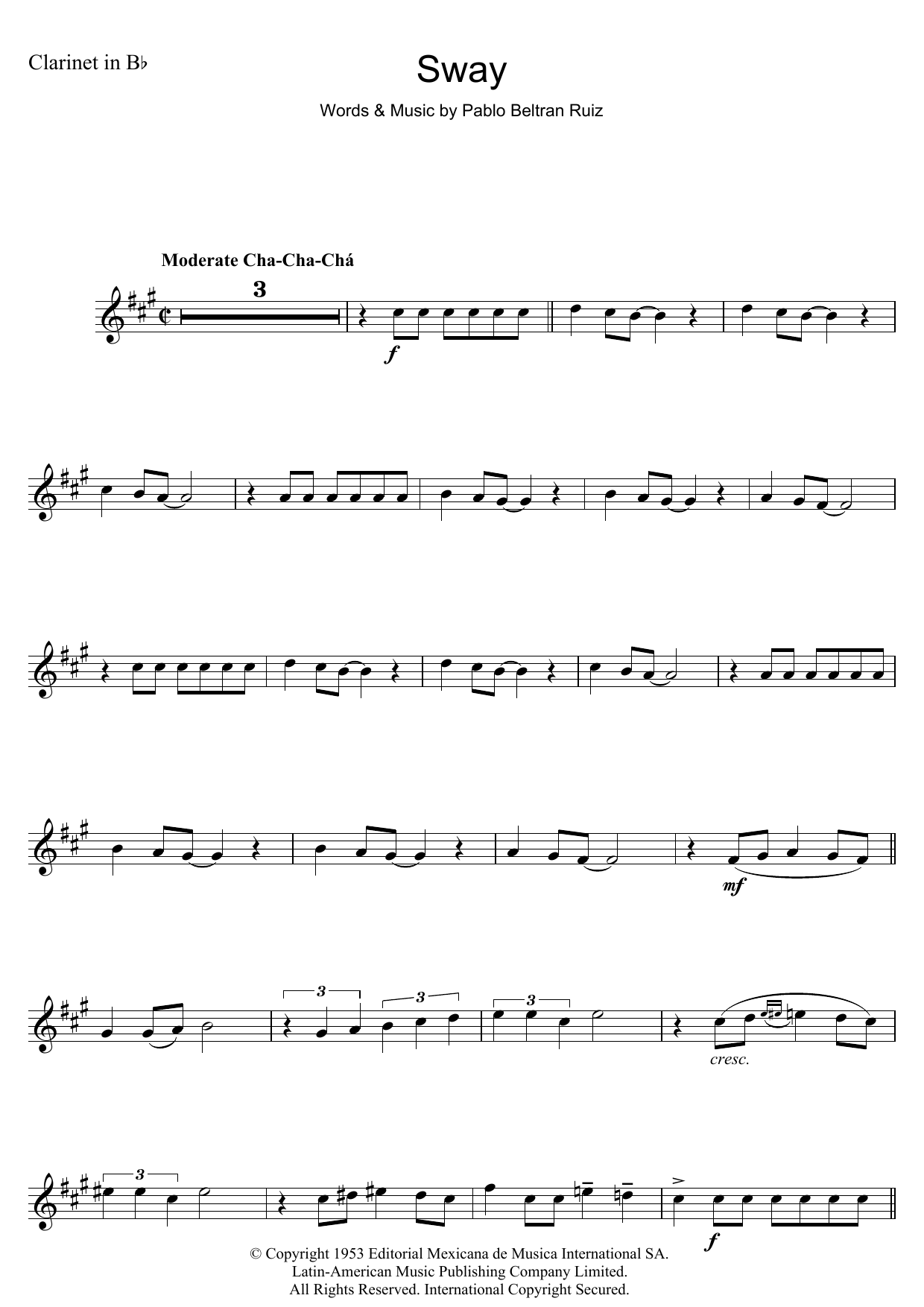 Pablo Beltran Ruiz Sway (Quien Sera) sheet music notes and chords. Download Printable PDF.