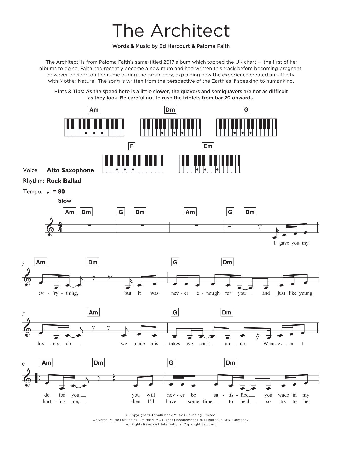 Paloma Faith The Architect sheet music notes and chords. Download Printable PDF.