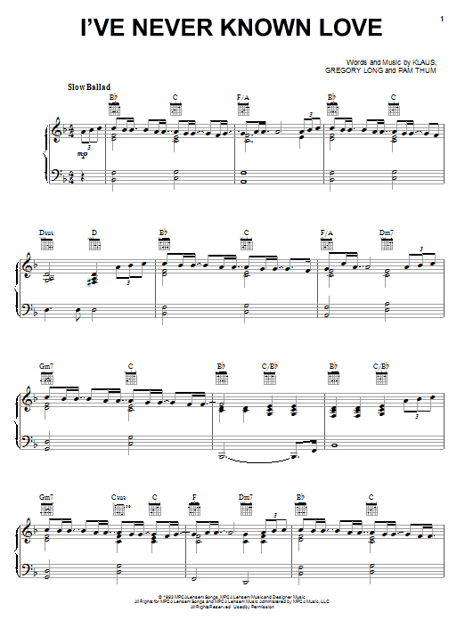 Learn to play Pam Thum I've Never Known Love sheet music for Piano, Vocal & Guitar Chords (Right-Hand Melody) in minutes. Price: 7.8900$ Pam Thum I've Never Known Love sheet music notes and chords arranged for Piano, Vocal & Guitar Chords (Right-Hand Melody)