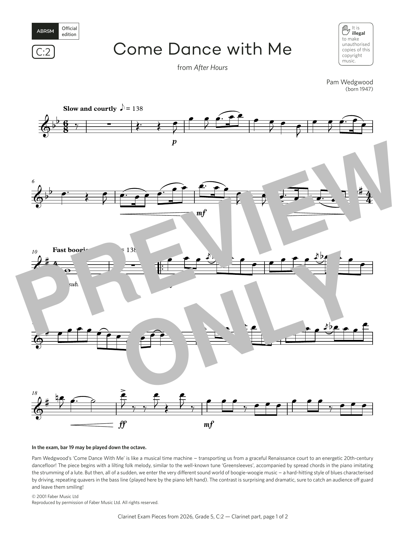 Learn to play Pam Wedgwood Come Dance with Me (Grade 5, list C2, from the ABRSM Clarinet Syllabus from 2026) sheet music for Clarinet Solo in minutes. Price: 5.9900$ Pam Wedgwood Come Dance with Me (Grade 5, list C2, from the ABRSM Clarinet Syllabus from 2026) sheet music notes and chords arranged for Clarinet Solo