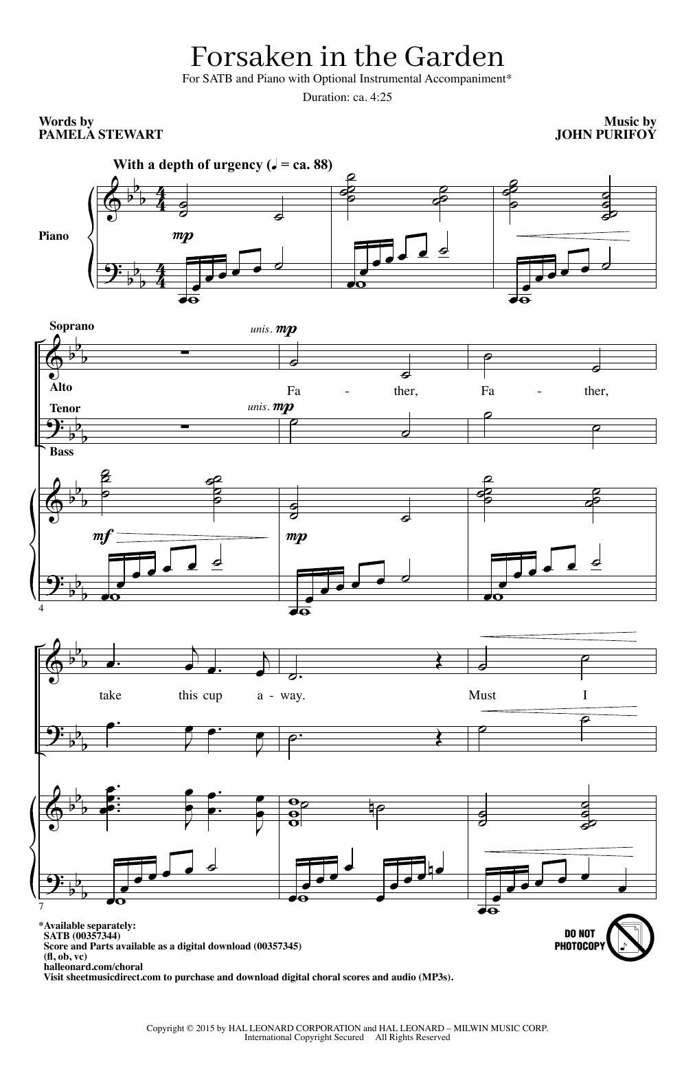 Learn to play Pamela Stewart and John Purifoy Forsaken In The Garden sheet music for SATB Choir in minutes. Price: 3.9900$ Pamela Stewart and John Purifoy Forsaken In The Garden sheet music notes and chords arranged for SATB Choir