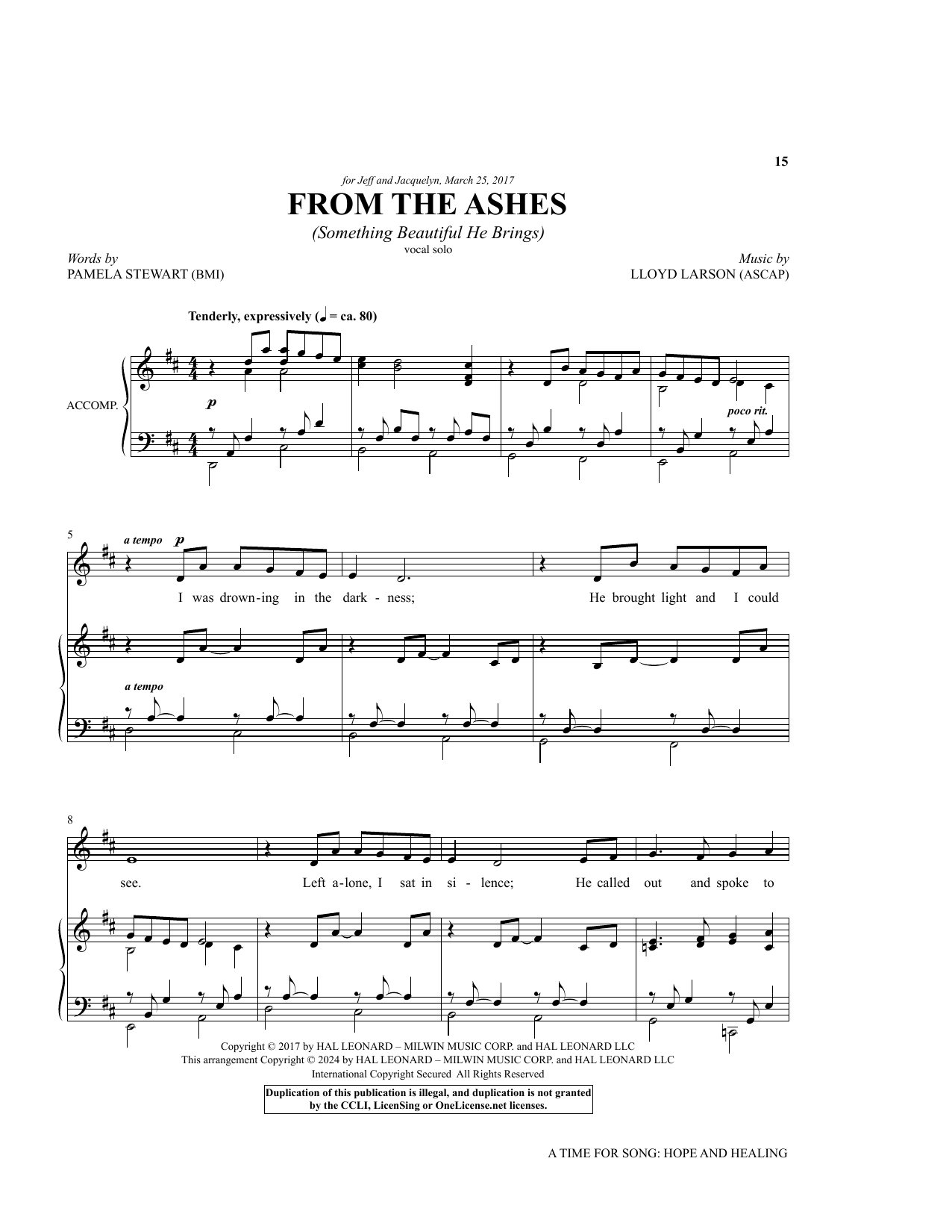 Pamela Stewart and Lloyd Larson From The Ashes (Something Beautiful He Brings) sheet music notes and chords arranged for Piano & Vocal