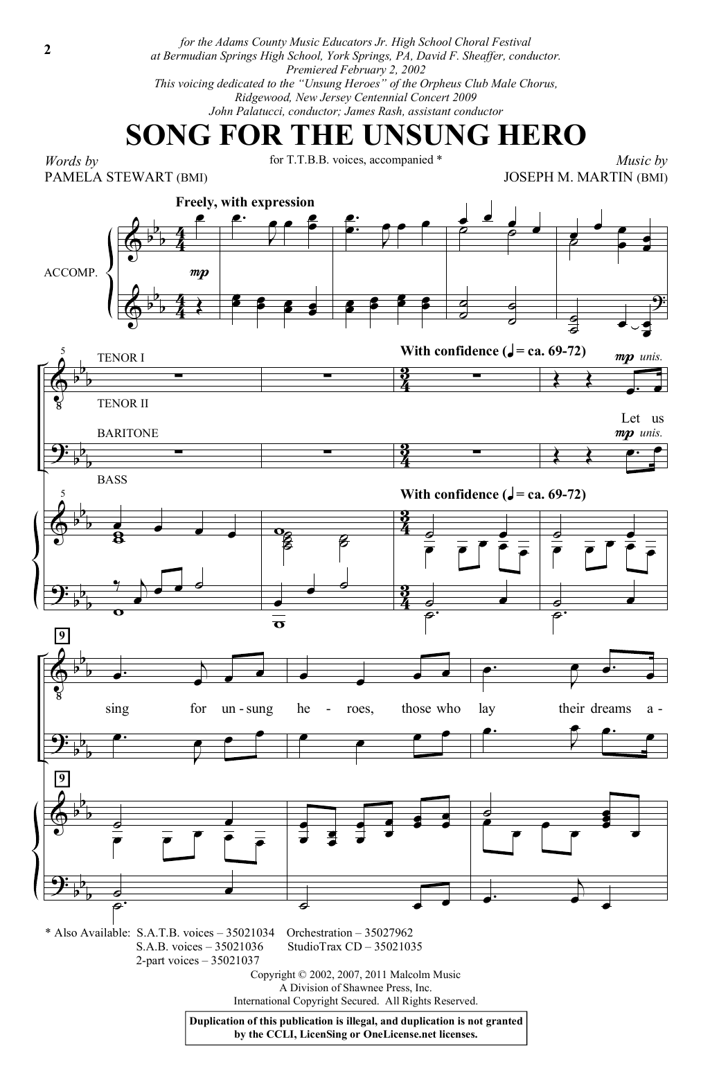 Pamela Stewart & Joseph M. Martin Song For The Unsung Hero sheet music notes and chords. Download Printable PDF.