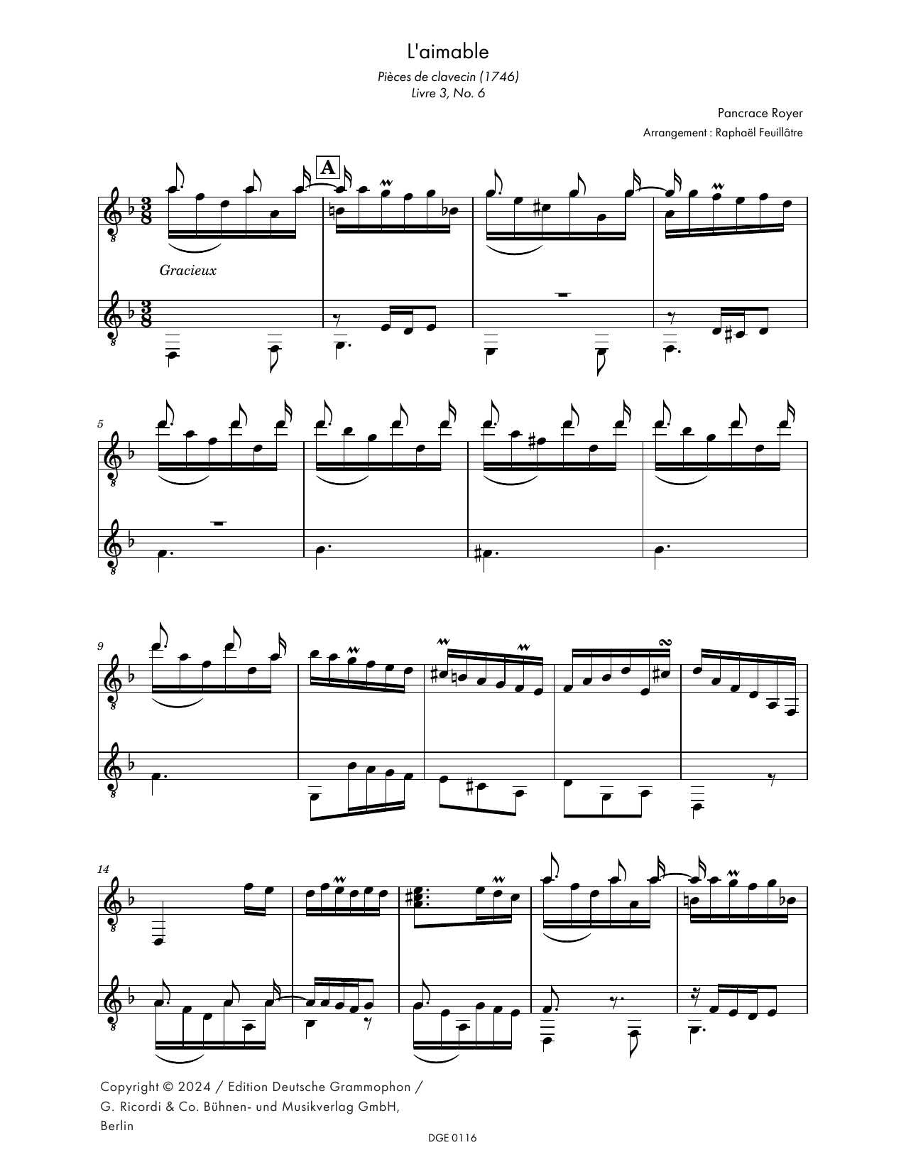 Learn to play Pancrace Royer L'aimable (arr. Raphael Feuillatre) sheet music for Guitar Ensemble in minutes. Price: 7.8900$ Pancrace Royer L'aimable (arr. Raphael Feuillatre) sheet music notes and chords arranged for Guitar Ensemble