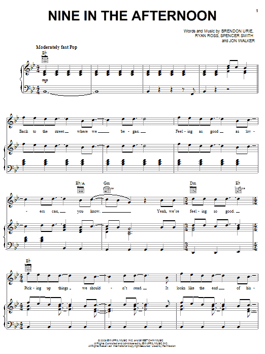 Learn to play Panic At The Disco Nine In The Afternoon sheet music for Piano, Vocal & Guitar Chords (Right-Hand Melody) in minutes. Price: 7.8900$ Panic At The Disco Nine In The Afternoon sheet music notes and chords arranged for Piano, Vocal & Guitar Chords (Right-Hand Melody)