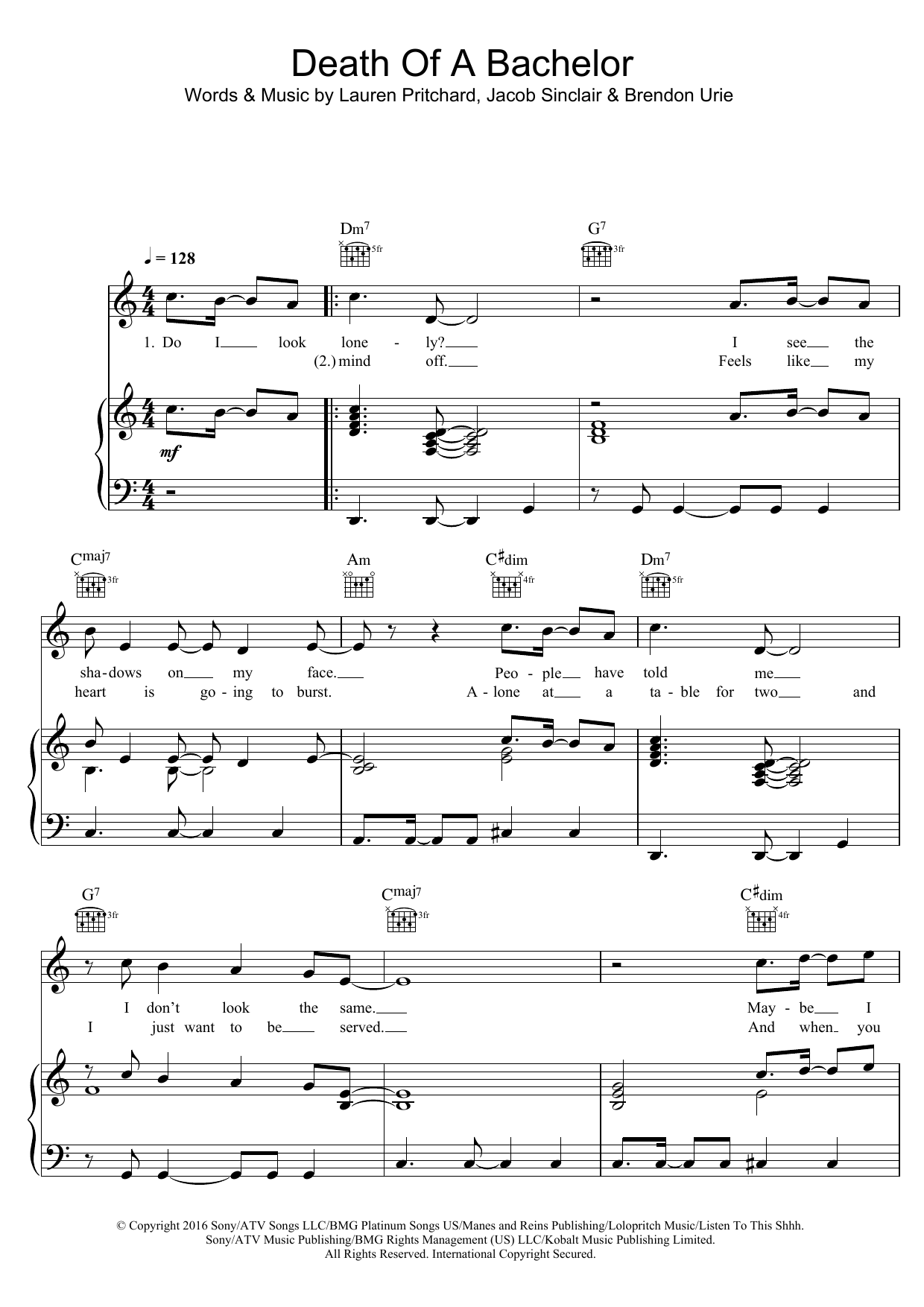 Panic! At The Disco Death of a Bachelor sheet music notes and chords. Download Printable PDF.