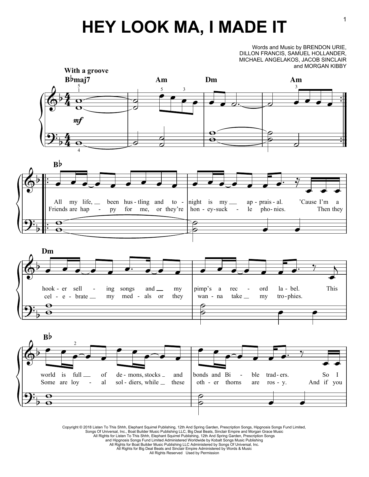 Learn to play Panic! At The Disco Hey Look Ma, I Made It sheet music for Easy Piano in minutes. Price: 6.9900$ Panic! At The Disco Hey Look Ma, I Made It sheet music notes and chords arranged for Easy Piano