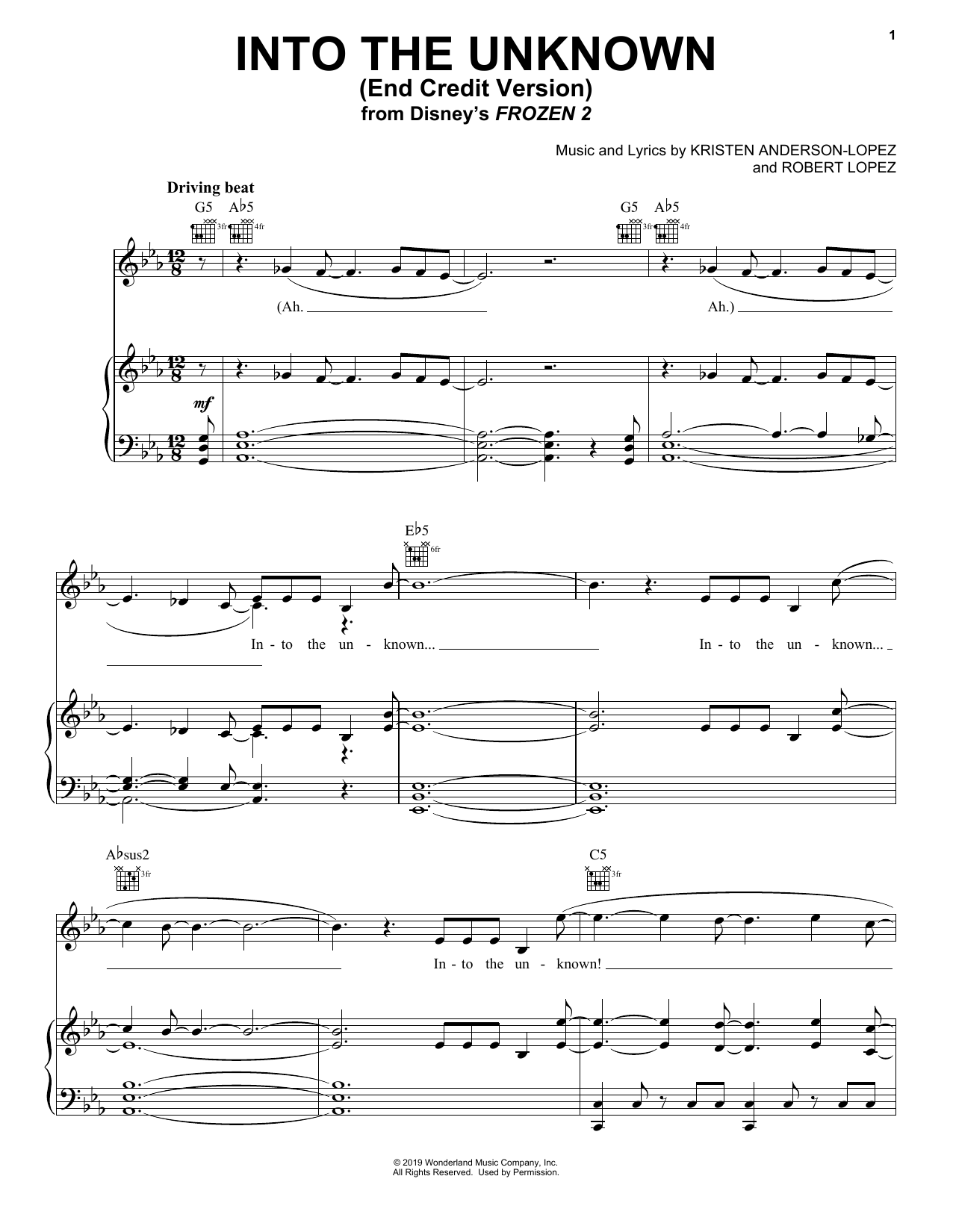 Panic! At The Disco Into The Unknown (from Disney's Frozen 2) sheet music notes and chords. Download Printable PDF.