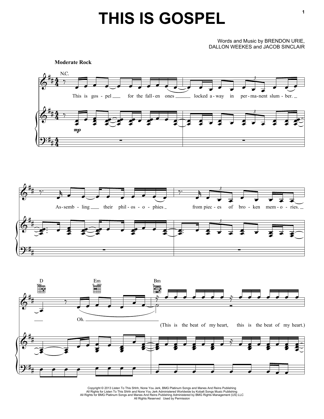 Panic! At The Disco This Is Gospel sheet music notes and chords. Download Printable PDF.