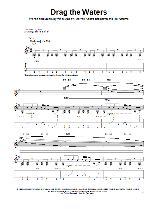 Pantera Drag The Waters sheet music notes and chords. Download Printable PDF.