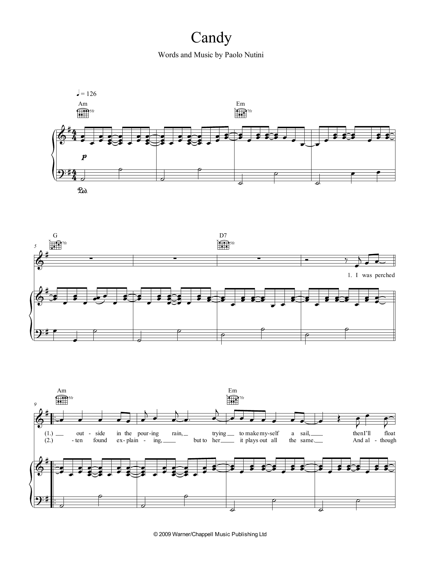 Paolo Nutini Candy sheet music notes and chords. Download Printable PDF.