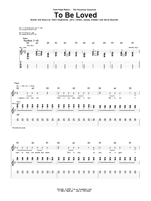 Learn to play Papa Roach To Be Loved sheet music for Guitar Tab in minutes. Price: 7.8900$ Papa Roach To Be Loved sheet music notes and chords arranged for Guitar Tab