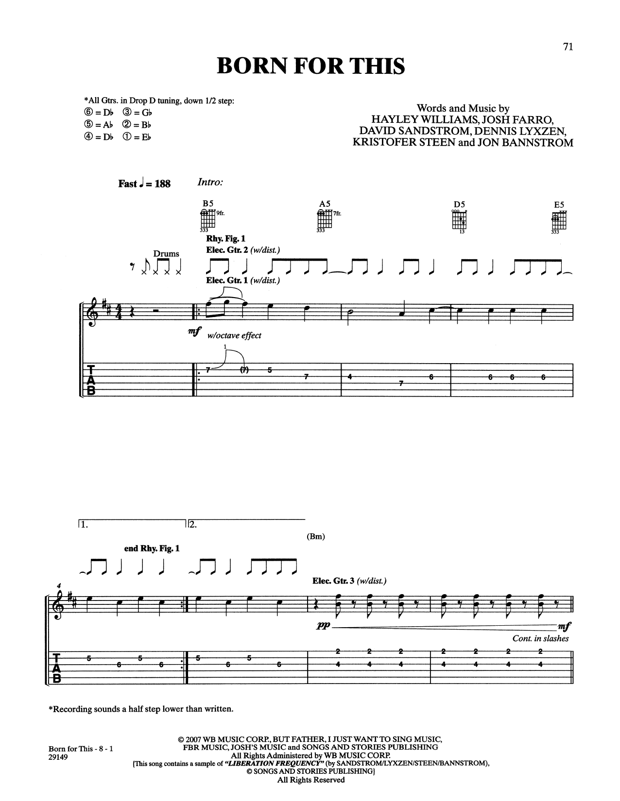 Learn to play Paramore Born For This sheet music for Guitar Tab in minutes. Price: 7.8900$ Paramore Born For This sheet music notes and chords arranged for Guitar Tab