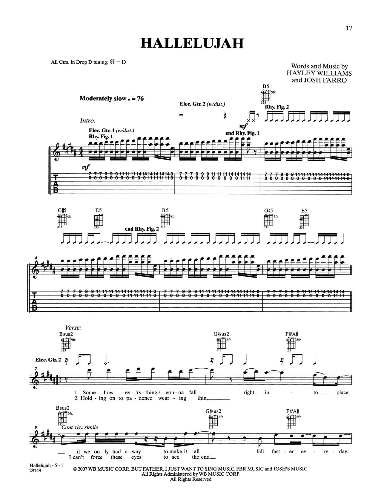 Paramore Hallelujah sheet music notes and chords. Download Printable PDF.