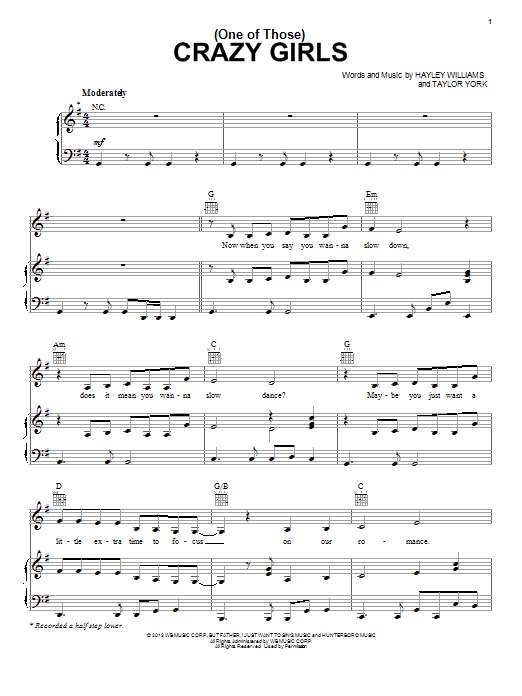 Learn to play Paramore (One Of Those) Crazy Girls sheet music for Piano, Vocal & Guitar Chords (Right-Hand Melody) in minutes. Price: 7.8900$ Paramore (One Of Those) Crazy Girls sheet music notes and chords arranged for Piano, Vocal & Guitar Chords (Right-Hand Melody)