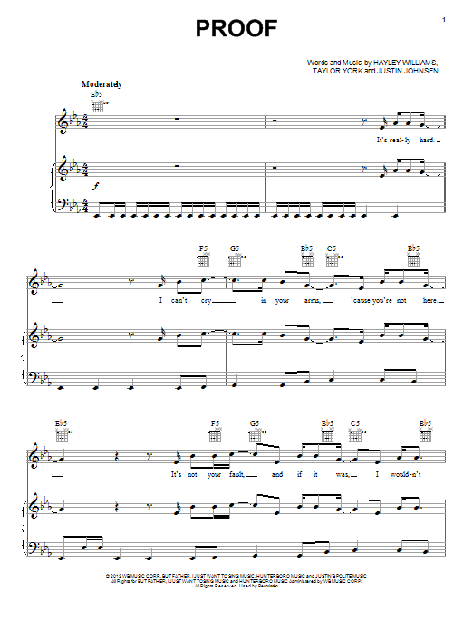 Learn to play Paramore Proof sheet music for Piano, Vocal & Guitar Chords (Right-Hand Melody) in minutes. Price: 7.8900$ Paramore Proof sheet music notes and chords arranged for Piano, Vocal & Guitar Chords (Right-Hand Melody)