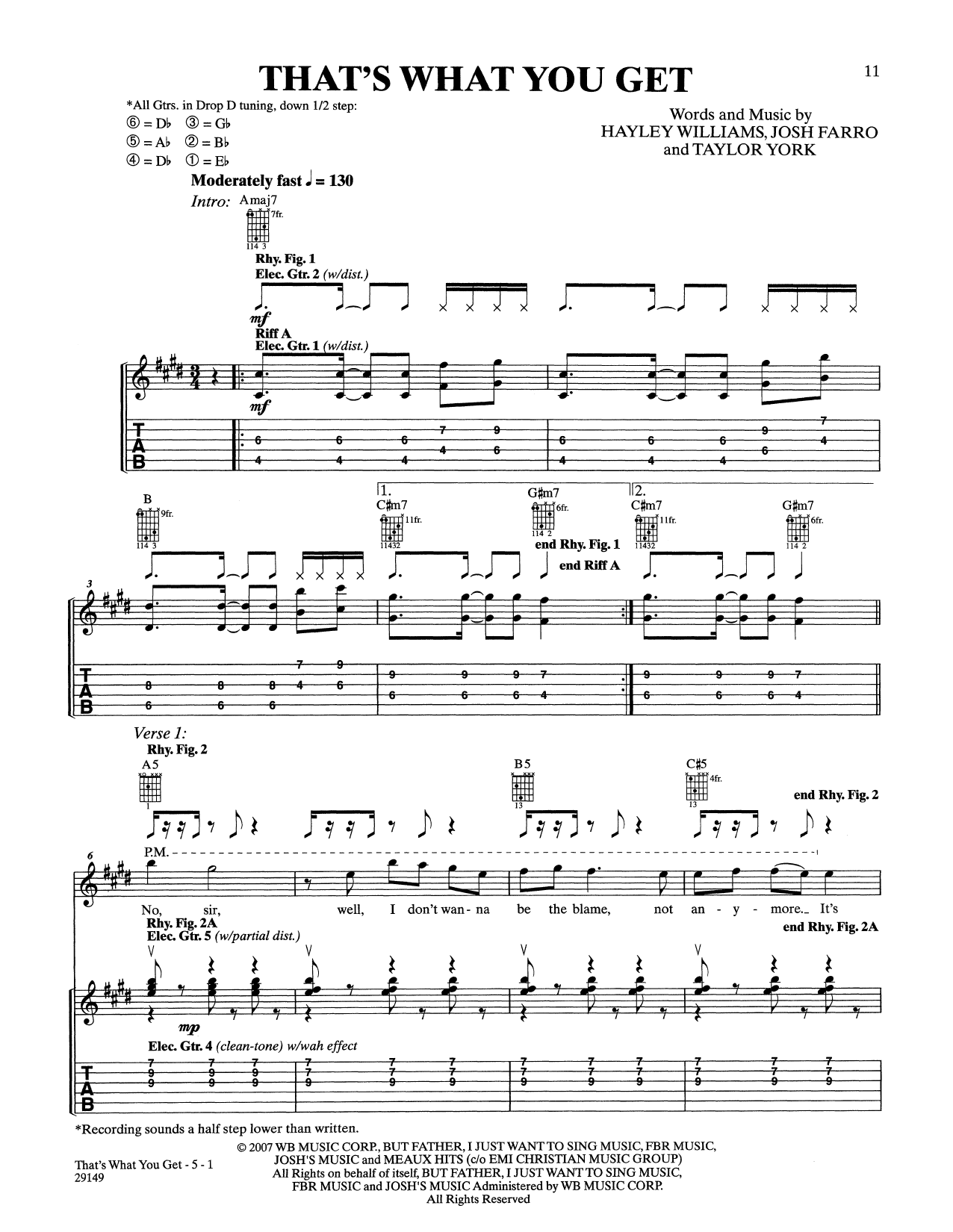 Learn to play Paramore That's What You Get sheet music for Guitar Tab in minutes. Price: 7.8900$ Paramore That's What You Get sheet music notes and chords arranged for Guitar Tab